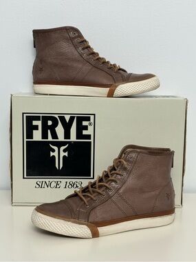 FRYE Greene Women’s High Back
Zip Lace up Grey Brown Leather High-Top Sneakers